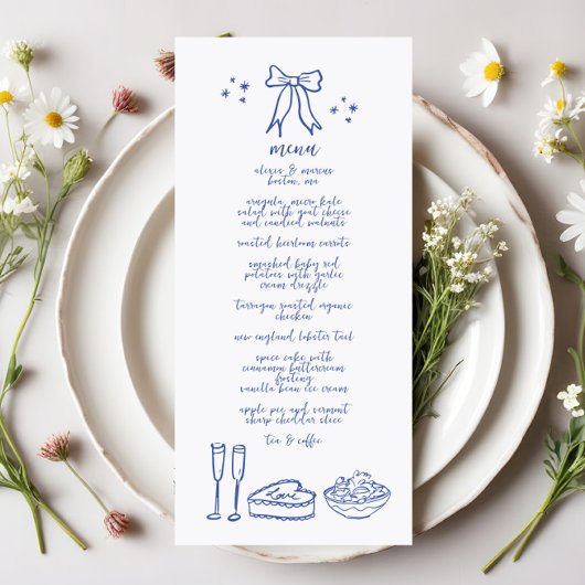 Schattige Handgeschreven Doodle Bow Bruiloft Recep Menu