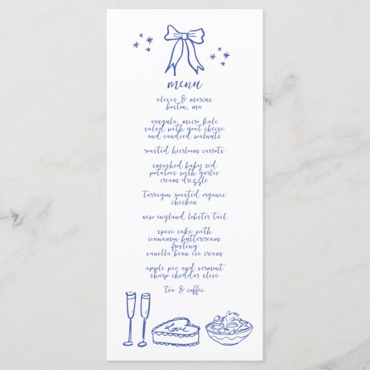 Schattige Handgeschreven Doodle Bow Bruiloft Recep Menu (Voorkant)