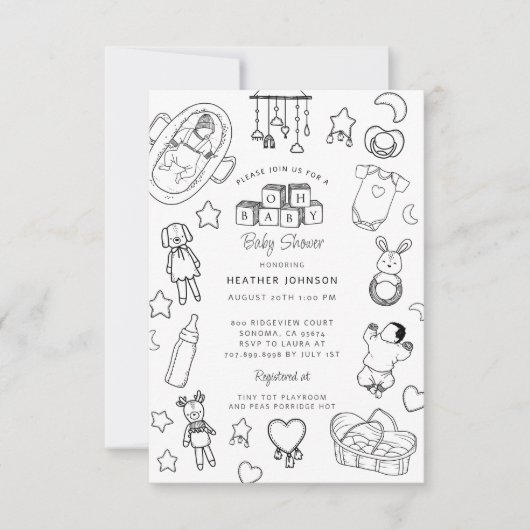 Schattige handgetekend Baby shower Kaart (Voorkant)