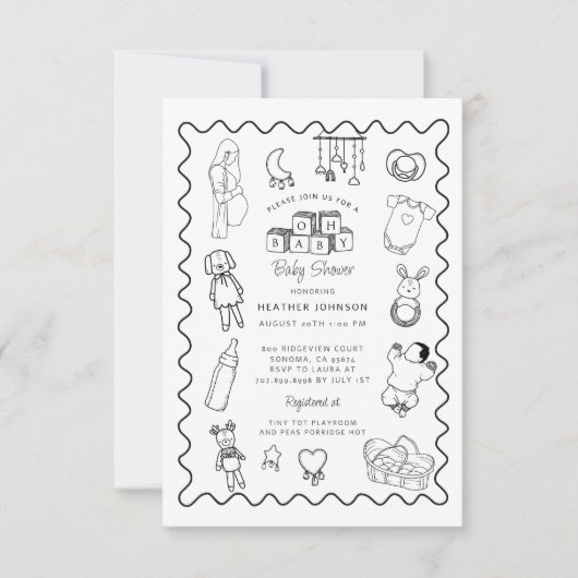 Schattige handgetekend Baby shower Kaart (Voorkant)