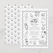 Schattige handgetekend Baby shower Kaart (Voorkant / Achterkant)