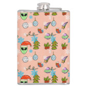 Schattige handgetekende Alien Christmas Seamless P Heupfles (Achterkant)