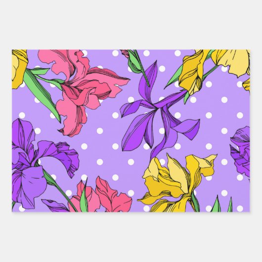 Schattige handgetekende bloemetjes Paarse Blauw Ro Inpakpapier Vel (Voorkant 3)