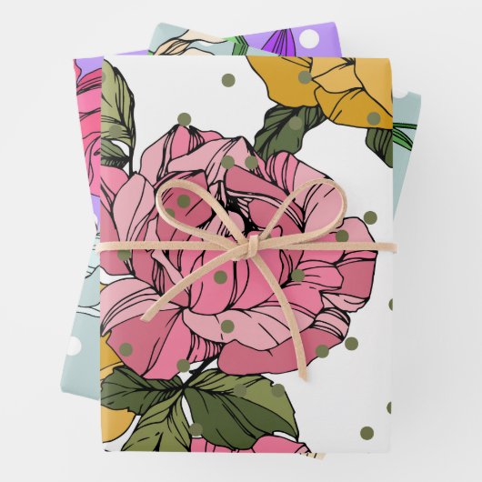 Schattige handgetekende bloemetjes Paarse Blauw Ro Inpakpapier Vel (In situ)