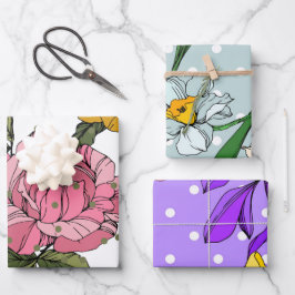 Schattige handgetekende bloemetjes Paarse Blauw Ro Inpakpapier Vel