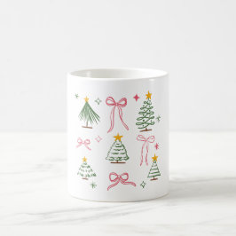 Schattige handgetekende kerstbomen en strikken pat koffiemok