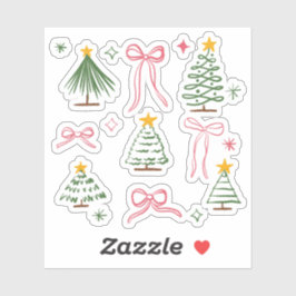 Schattige handgetekende kerstbomen en strikken pat sticker