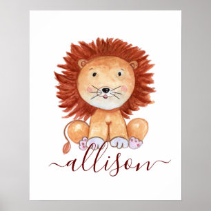 Schattige handgetekende leeuw gepersonaliseerde ki poster