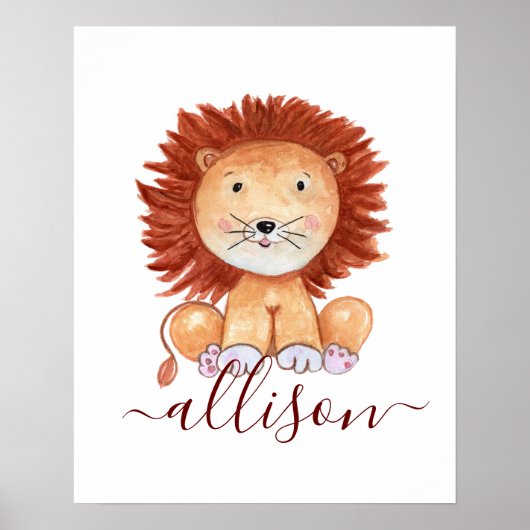 Schattige handgetekende leeuw gepersonaliseerde ki poster (Voorkant)