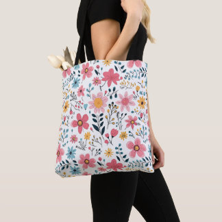 Schattige handgetekende lente bloemen tote bag