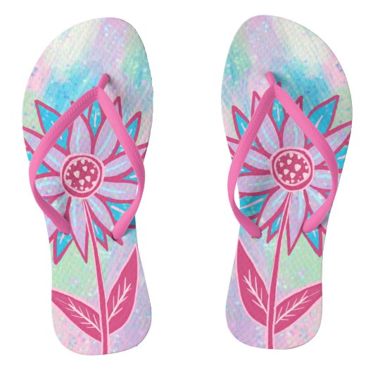 Schattige handgetekende pastelbloem teenslippers (Voetbed)