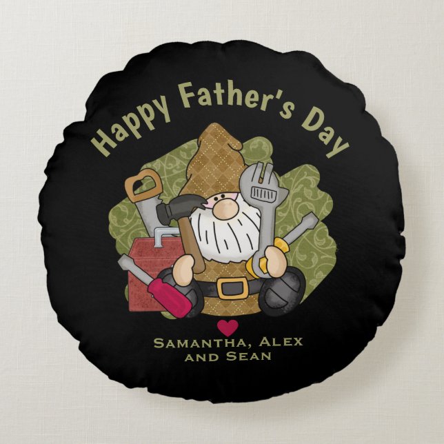 Schattige Handyman & Carpenter Garden Gnome Rond Kussen (Voorkant)