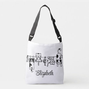 Schattige hangende katjes aangepaste naam crossbody tas