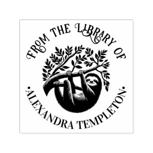 Schattige hangende luiaard #3 bibliotheek boeknaam  zelfinktende stempel