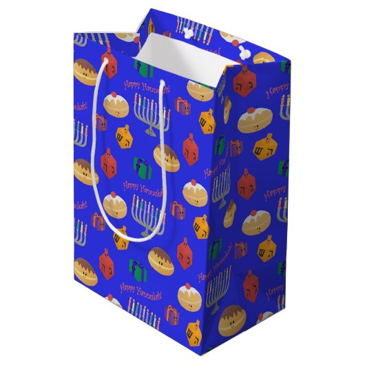 Schattige Hannukah Patterned Medium Cadeauzakje (Achterkant Gekanteld)