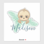 Schattige Happy Baby Sloth met palmbladeren Monogr Sticker (Vel)