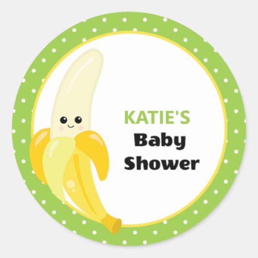Schattige Happy Banana Baby shower Monogram Ronde Sticker (Voorkant)