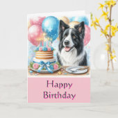 Schattige Happy Birthday Border Collie Wenskaart Kaart (Gele Bloem)