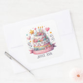 Schattige Happy Birthday cake tekst toevoegen Vierkante Sticker (Envelop)