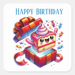 Schattige Happy Birthday cake tekst toevoegen Vierkante Sticker