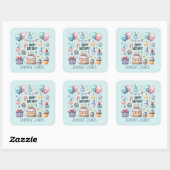 Schattige Happy Birthday cake voeg naam toe Vierkante Sticker (Vel)