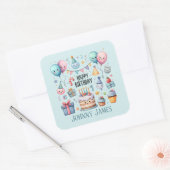 Schattige Happy Birthday cake voeg naam toe Vierkante Sticker (Envelop)