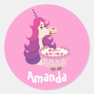Schattige Happy Birthday Eenhoorn Roze Paarse simp Ronde Sticker