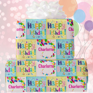 Schattige Happy Birthday Haar naam toevoegen Cadeaupapier