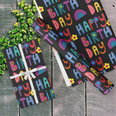 Schattige Happy Birthday Kleurrijk Pattern Cadeaupapier