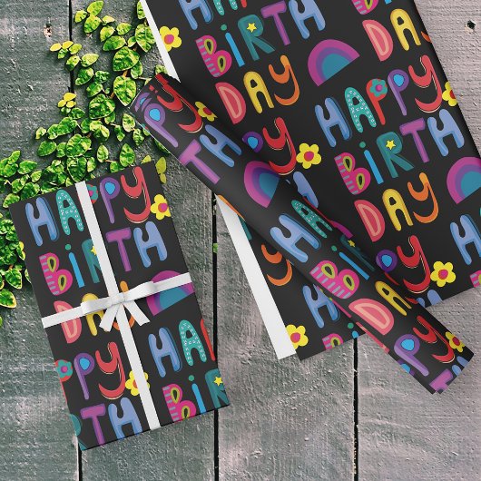 Schattige Happy Birthday Kleurrijk Pattern Cadeaupapier