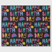 Schattige Happy Birthday Kleurrijk Pattern Cadeaupapier (Vlak)