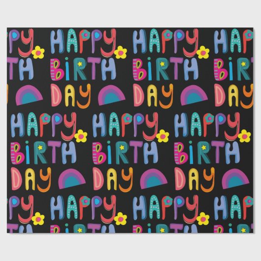 Schattige Happy Birthday Kleurrijk Pattern Cadeaupapier (Vlak)