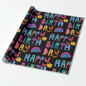 Schattige Happy Birthday Kleurrijk Pattern Cadeaupapier (Uitgerold)
