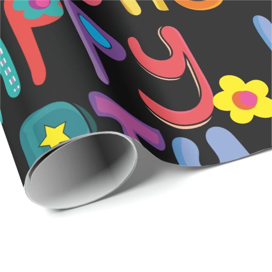 Schattige Happy Birthday Kleurrijk Pattern Cadeaupapier (Rol Hoek)