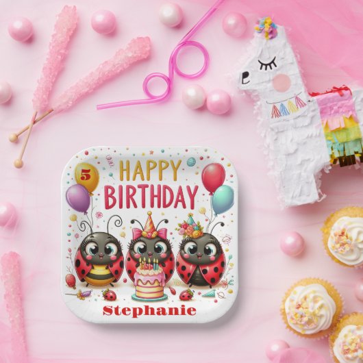 Schattige Happy Birthday Ladybug rood en zwart ins Papieren Bordje (Feest)