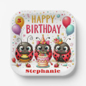 Schattige Happy Birthday Ladybug rood en zwart ins Papieren Bordje (Voorkant)