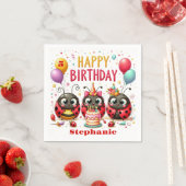 Schattige Happy Birthday Ladybug rood en zwart ins Servet (Insitu)