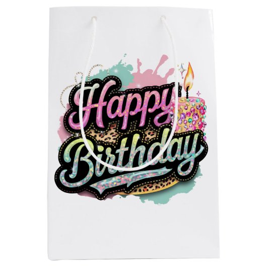 Schattige Happy Birthday Lady's Party Medium Cadeauzakje (Voorkant)