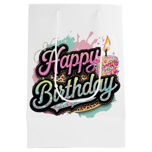 Schattige Happy Birthday Lady's Party Medium Cadeauzakje (Achterkant)