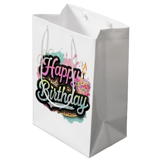 Schattige Happy Birthday Lady's Party Medium Cadeauzakje (Achterkant Gekanteld)
