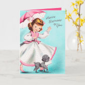 Schattige Happy Birthday meisje voeg bericht toe Kaart (Gele Bloem)