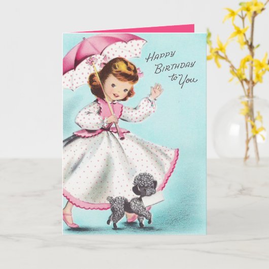 Schattige Happy Birthday meisje voeg bericht toe Kaart (Gele Bloem)