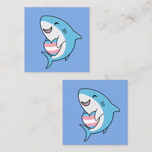 Schattige Happy Blahaj Blauwe Haai Holding Trans H Informatiekaartje (Voorkant / Achterkant)