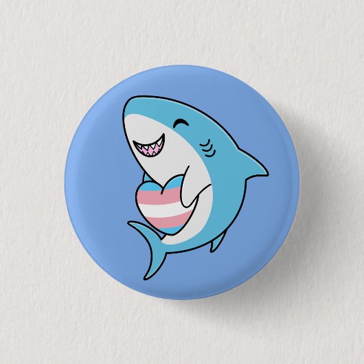 Schattige Happy Blahaj Blauwe Haai Holding Trans H Ronde Button 3,2 Cm (Voorkant)