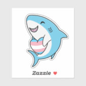 Schattige Happy Blahaj Blauwe Haai Holding Trans H Sticker (Vel)