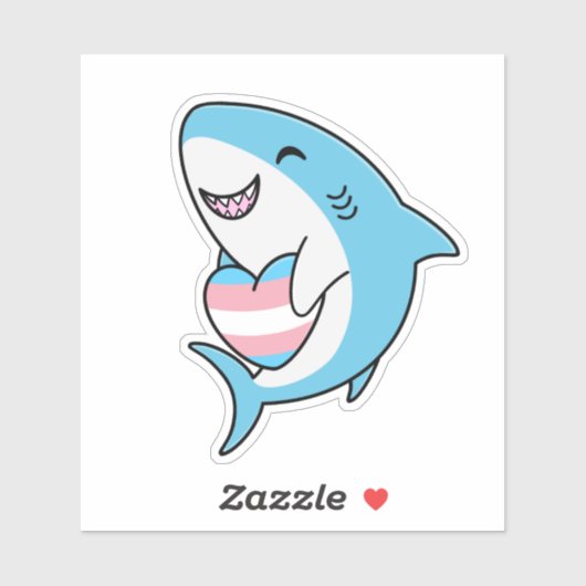 Schattige Happy Blahaj Blauwe Haai Holding Trans H Sticker (Vel)