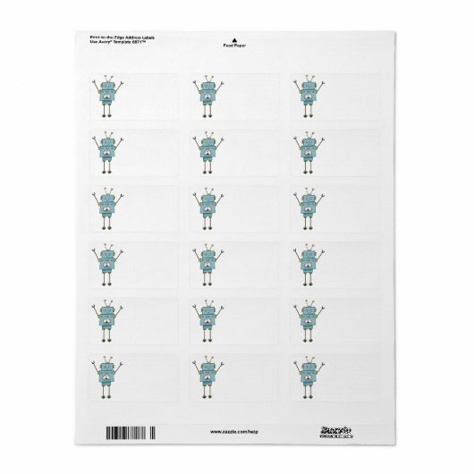 Schattige Happy Blue Robot Blank Etiket (Full Sheet)