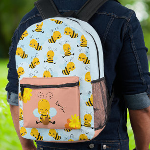 Schattige Happy Bumble Bee met Flowers Klein Kind  Bedrukte Rugzak
