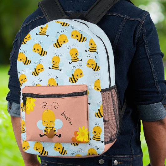 Schattige Happy Bumble Bee met Flowers Klein Kind  Bedrukte Rugzak