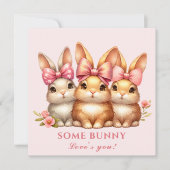 Schattige Happy Bunny Meisje Waterverf Pasen Kaart (Voorkant)